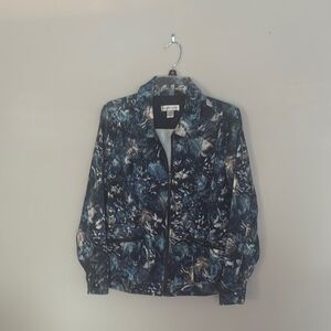 Christopher & Banks Abstract Blue Bomber Jacket